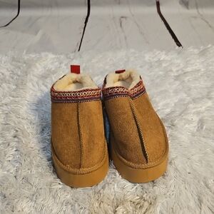 Boho Platform Slippers Mules Clogs Shoes, Embroidered‎ Trim, Comfort Slides